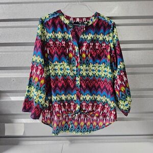 Westbound Woman Blouse Button Down‎ Long Sleeve Colorful Print Top 1X